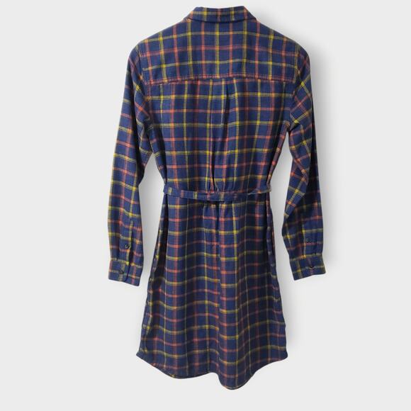 Toad&CO Re-Form Flannel Shirtdress Navy Blue Plaid Button Front Sz Small Casual - Picture 5 of 13